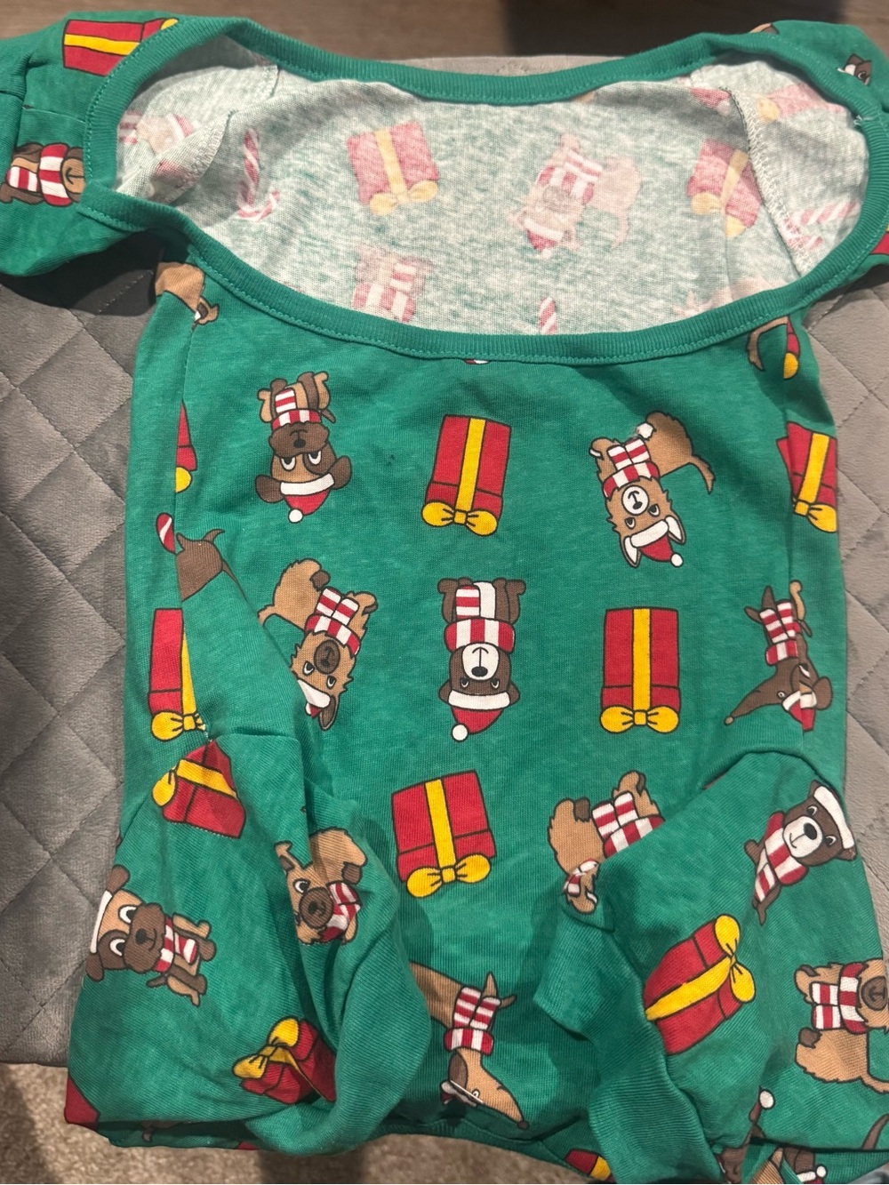 Dog Green Holiday Paw-Print One-Piece Pajamas